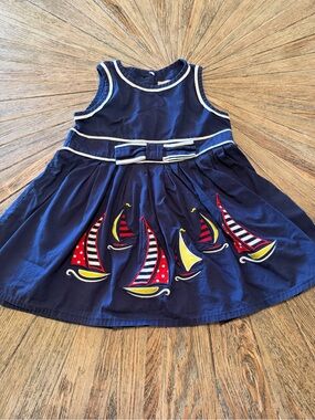Toffee Apple Navy Sailboat Dress 2T Nautical Toddler Cotton Bow Summer Preppy
